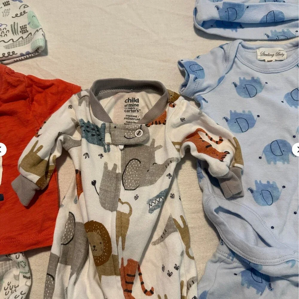 Newborn Baby Boy Clothing Lot 8pc‎ Carter’s Gerber Sleepers Hats NB